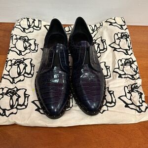 Freda Salvador Croc-Embossed studs Laceless Wear D'Orsay Oxford Flats size 7